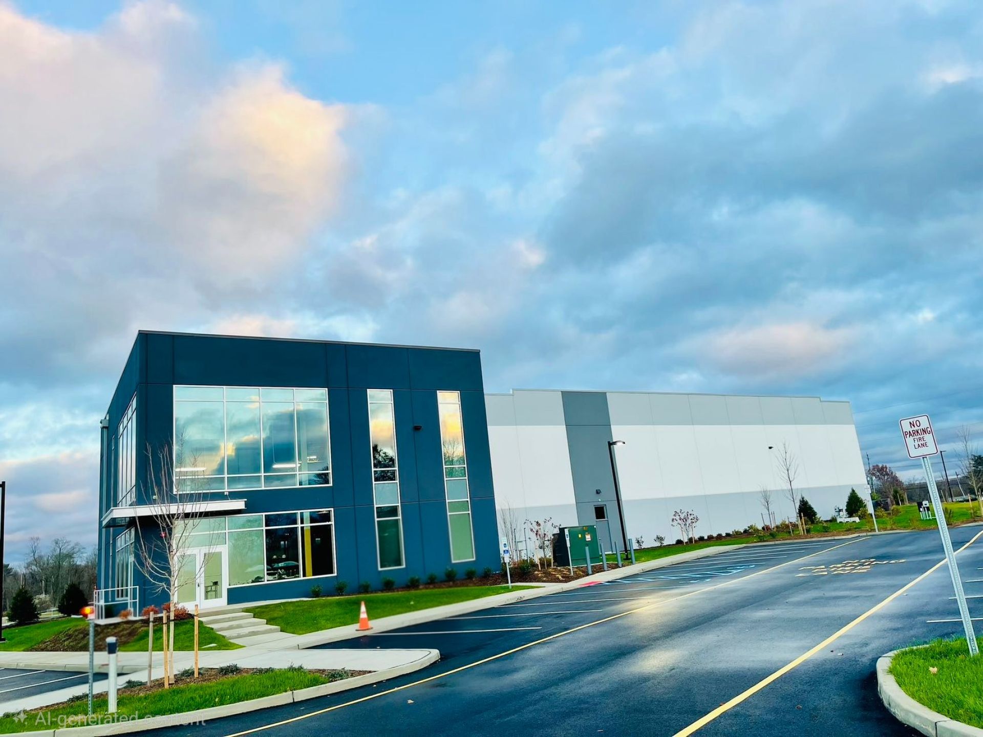 Large warehouse interior with docked truck, ideal for logistics and warehousing.
